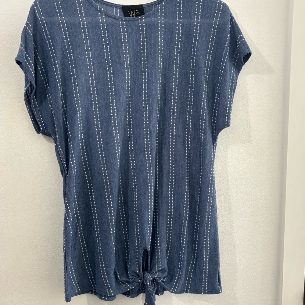 W5 Navy Striped Short Sleeve Top